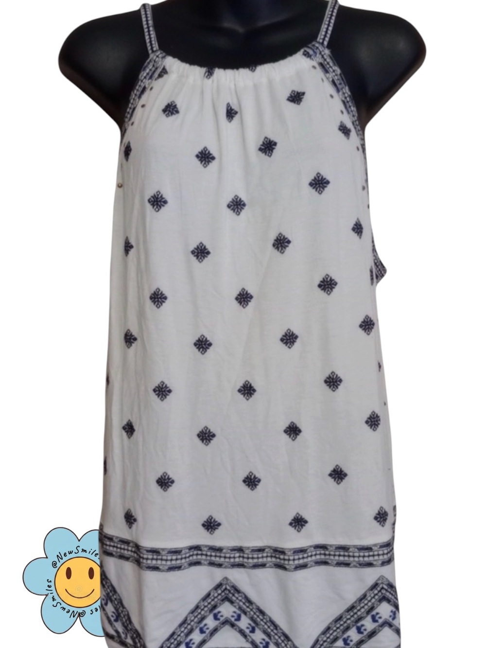 Anthropologie ~ Embroidered Halter/ Tank/ Tunic ~Blue & White ~Geometric Designs